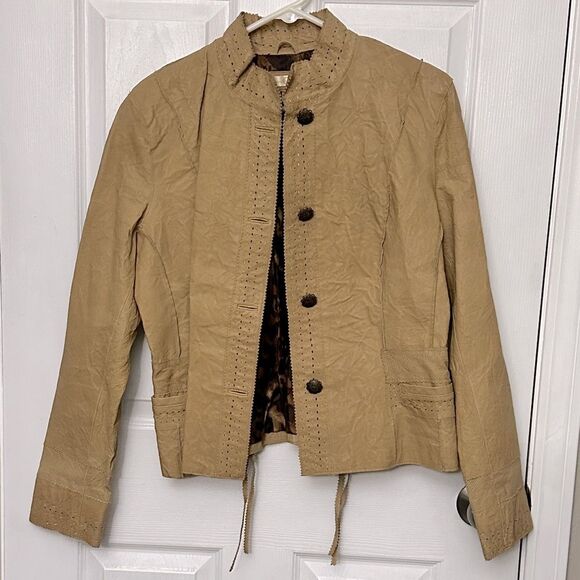 Wilson’s Camel Yellow patchwork leather jacket with stitching laser cut western - Picture 1 of 15